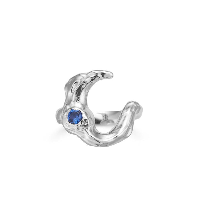 Studio Z Lunar Solv Ring with blue zirconia in organic silver design with blue stones, Model 7147881-001-1.