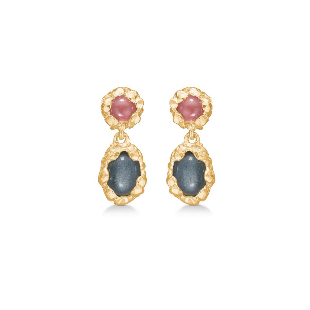 Studio Z Magma Earrings with golden organic design, dark and pink stones. Model 7217833-7217833-1