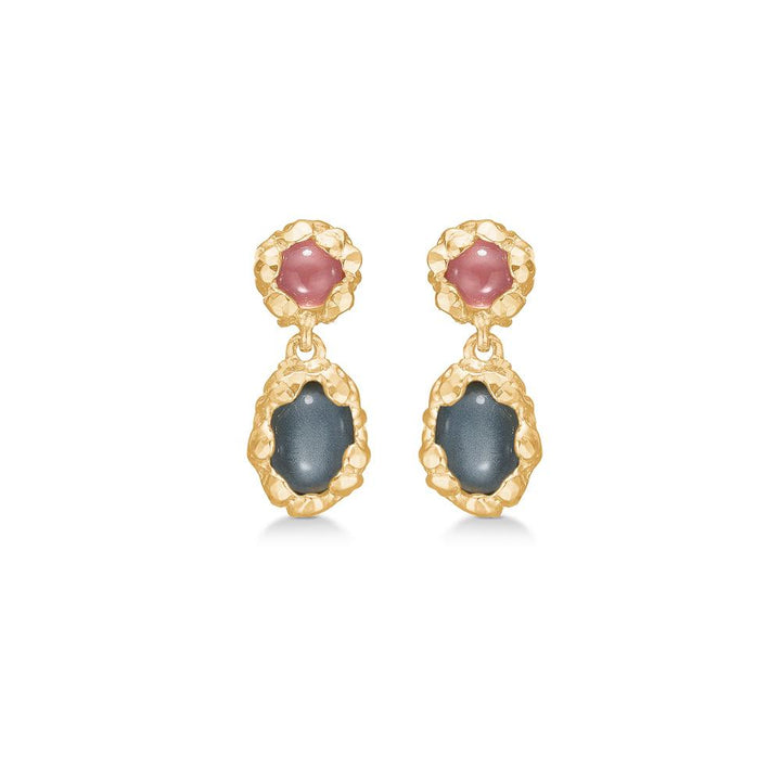 Studio Z Magma Earrings with golden organic design, dark and pink stones. Model 7217833-7217833-1