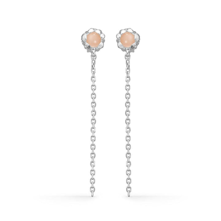 studio-z-magma-solv-ear studs-with-pink-zirconia, elegant earrings in silver with long chains and pink stones. Model 7117869-1