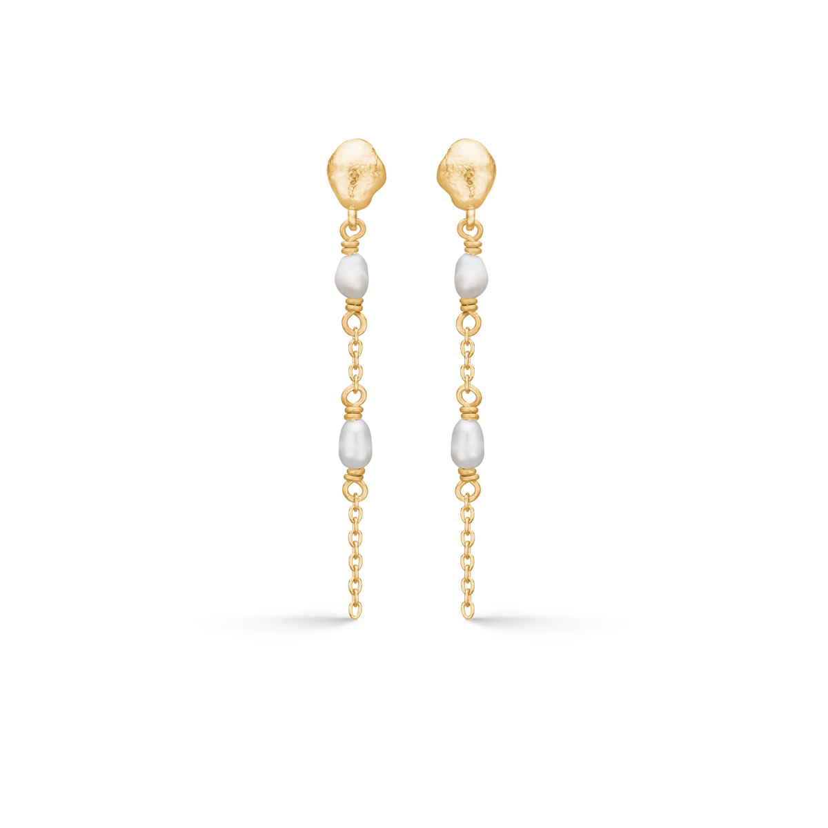 Studio Z Perma earrings in gold-plated silver with chain and freshwater pearls, Model 7213935-1