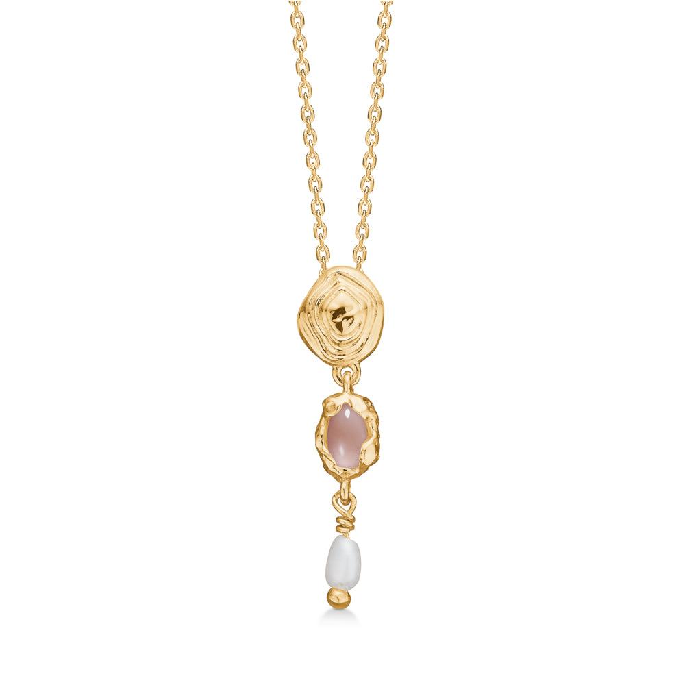 studio-z-shell-gold-plated-necklace-with-pink-zirconia with pendant in gold look, pink stone and white pearl. Model 7227879-1