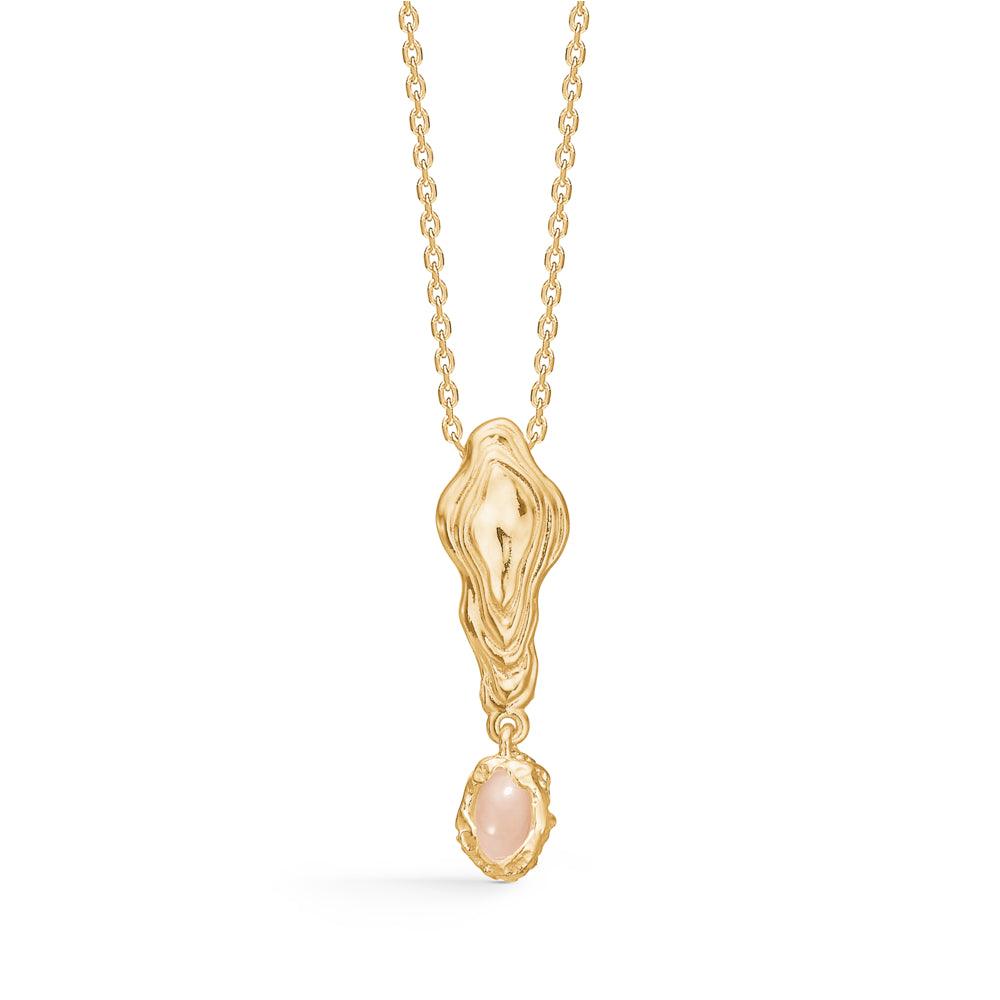 Studio Z Shell Necklace Gold Plated Pendant with Pink Zirconia, Elegant Chain with Organic Shaped Pendant, Model 7227859-1