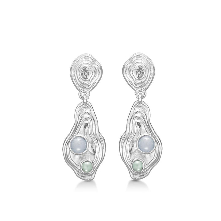 Studio Z Shell Earrings with unique silver look and colored stones, organic design. Model 7117828-1