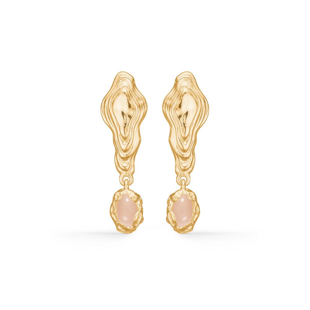 Studio Z Shell Earrings with pink zirconia, elegant gold colored earrings with pink stone. Model 7217859-1