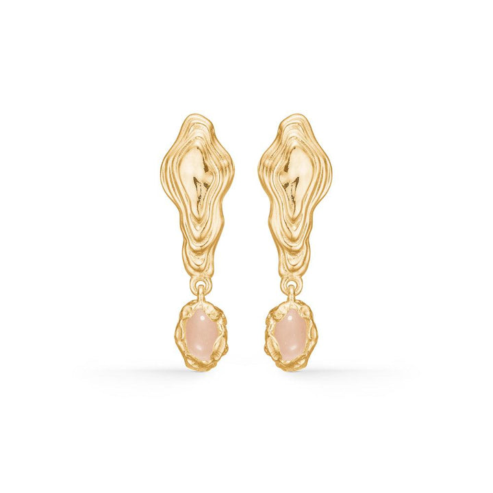 Studio Z Shell Earrings with pink zirconia, elegant gold colored earrings with pink stone. Model 7217859-1