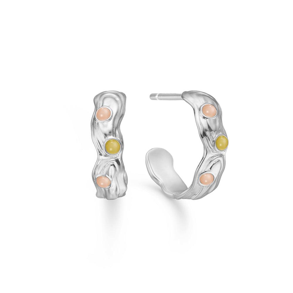 Studio Z Shell Silver Hoops with Zirconia shows silver hoops with a wavy shape and colored zirconia. Model 7117849.