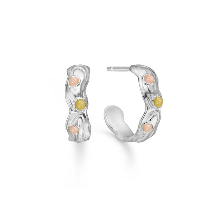 Studio Z Shell Silver Hoops with Zirconia shows silver hoops with a wavy shape and colored zirconia. Model 7117849.