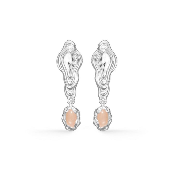 Studio Z Shell Solv Earrings with pink zirconia, unique organic shapes in shiny silver, Model 7117859-1.