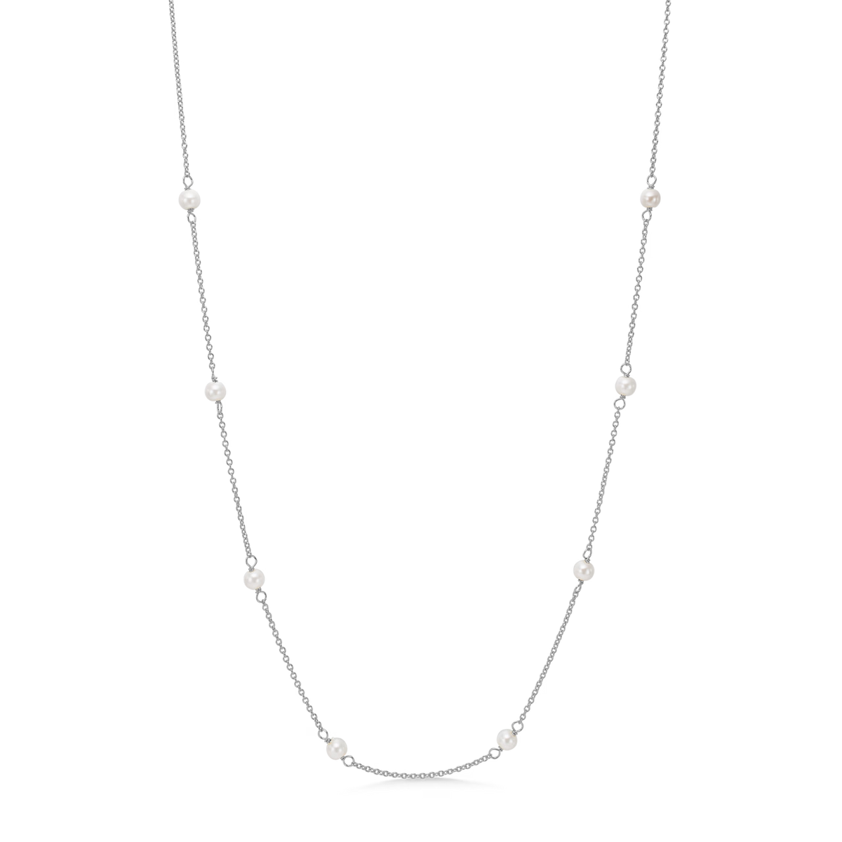 Studio Z Shore Silver Necklace with pearls, simple silver chain with scattered white pearls. Model 7123344-1