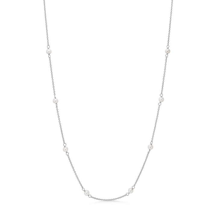 Studio Z Shore Silver Necklace with pearls, simple silver chain with scattered white pearls. Model 7123344-1