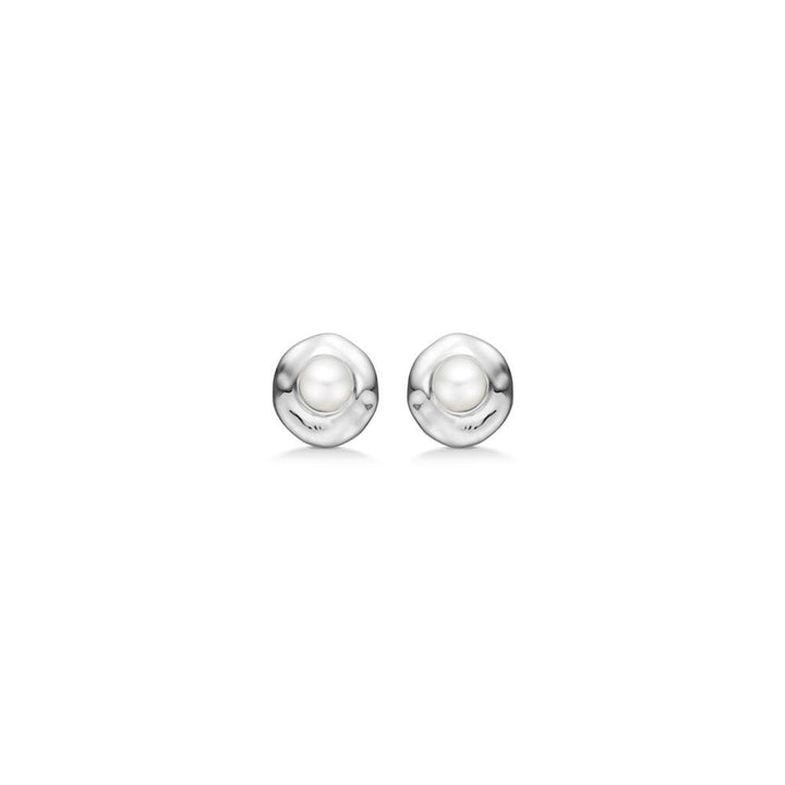 Studio Z Solv Essence earrings with shiny silver color and round pearl detail, Model 7113865-1