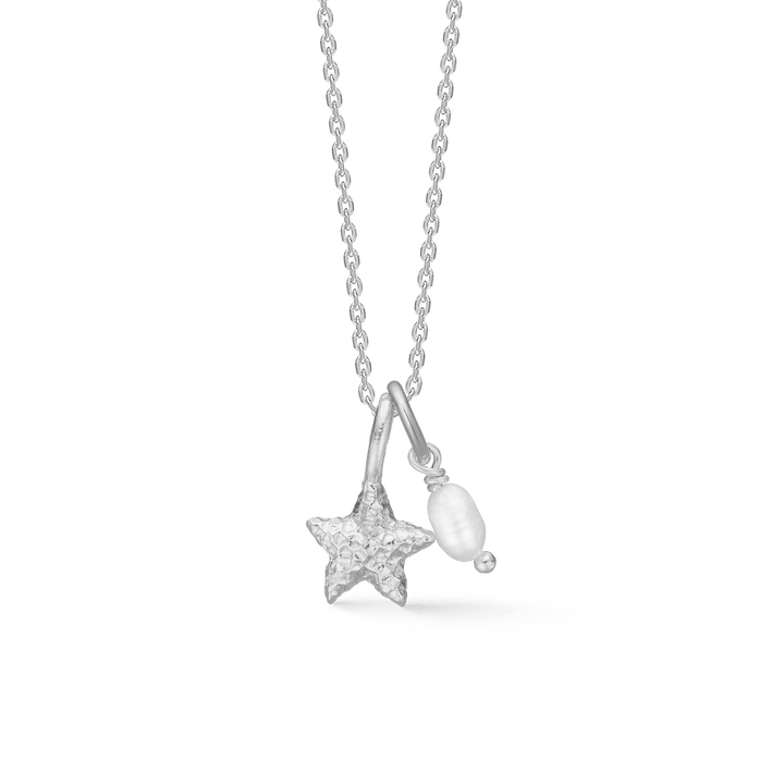 Studio Z Starfish Luster silver necklace with starfish and pearl pendant on thin chain. Model 7123903-1