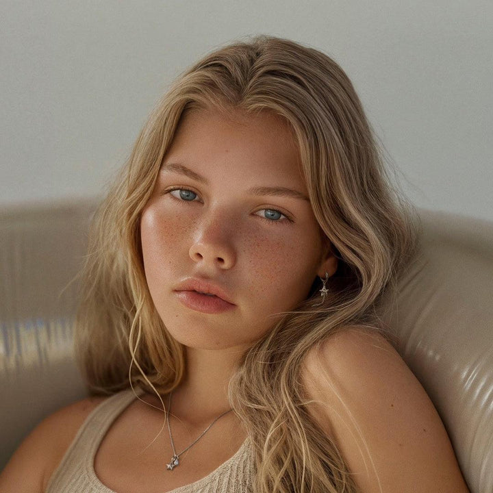 Studio Z Starfish Luster silver starfish necklace worn by model, Model7123903-2