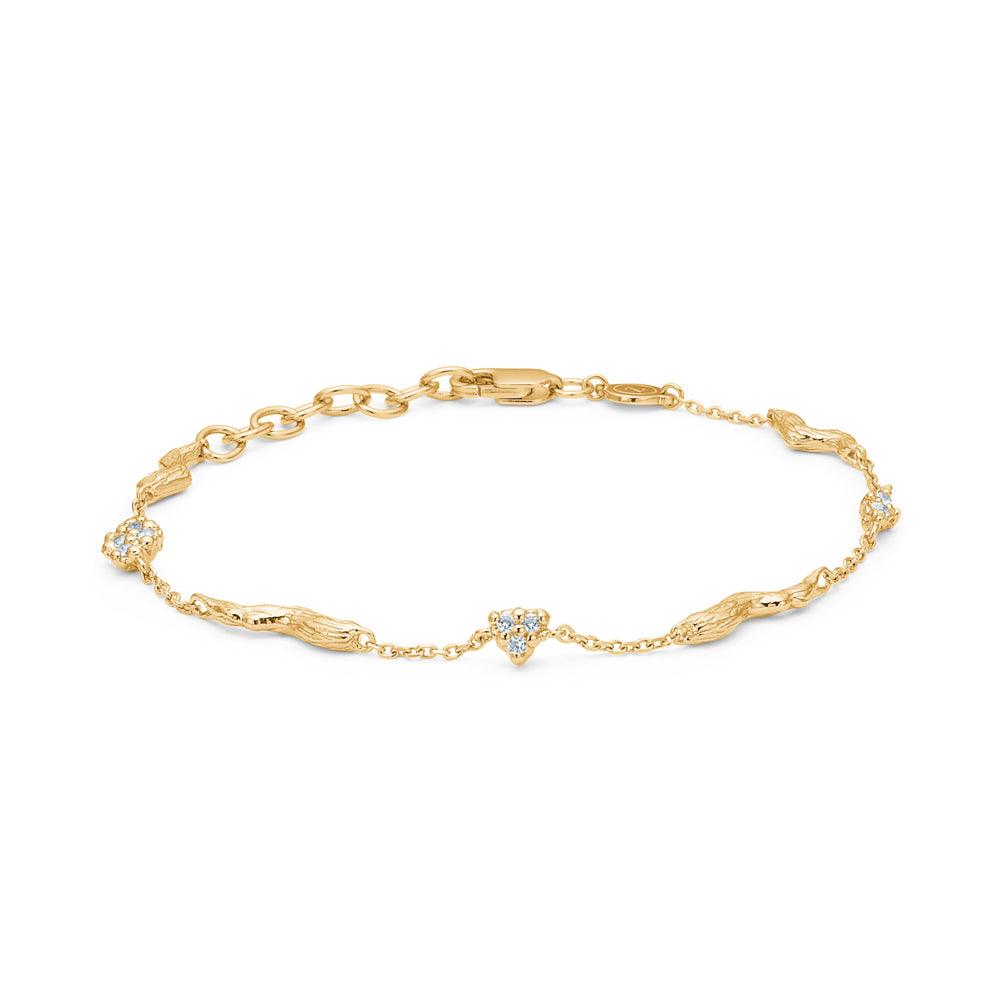 Studio Z Tangled Gold Plated Bracelet with small clear stones and organic chain, Model 7257845-1.