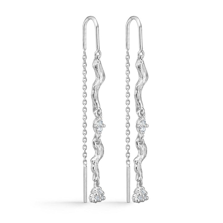 Studio Z Tangled Chain earrings silver with zirconia, elegant chain earrings with wavy design. Model 7107849-1