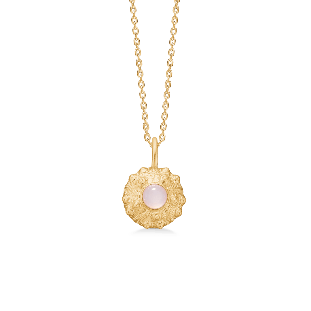 Studio Z Urchin Elegance Gold Plated Necklace with Pink Zirconia with round, detailed pendant in gold look and pink stones. Model 7227919-1