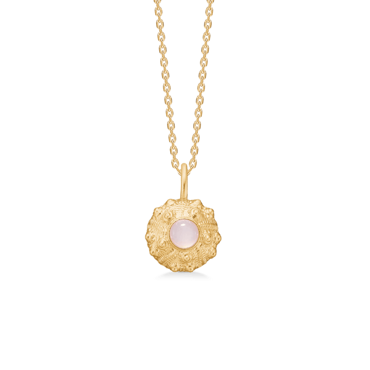 Studio Z Urchin Elegance Gold Plated Necklace with Pink Zirconia with round, detailed pendant in gold look and pink stones. Model 7227919-1