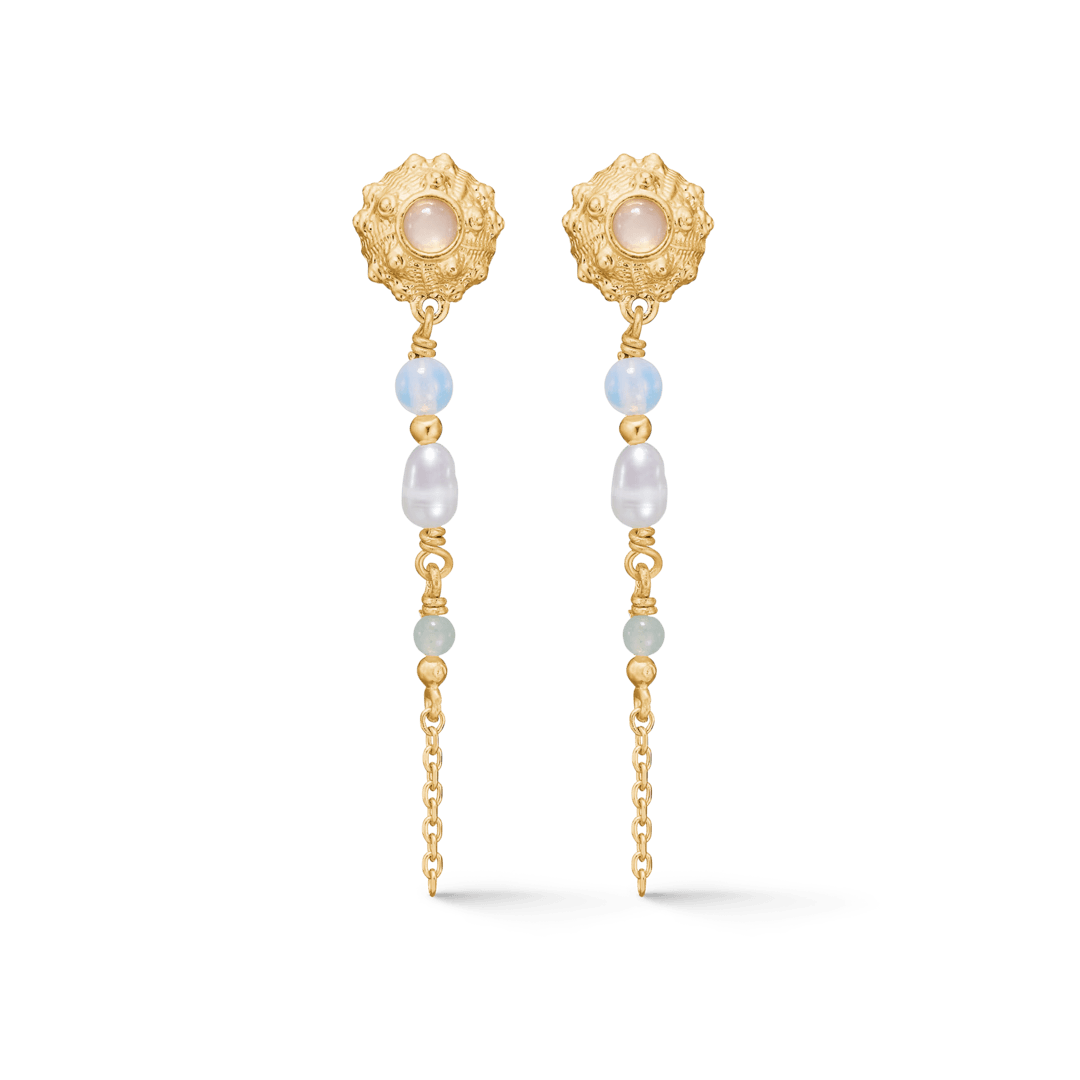 Studio Z Urchin Elegance Gold Plated Pearl Earrings Dangle Design in Gold and White. Model 7217920-1