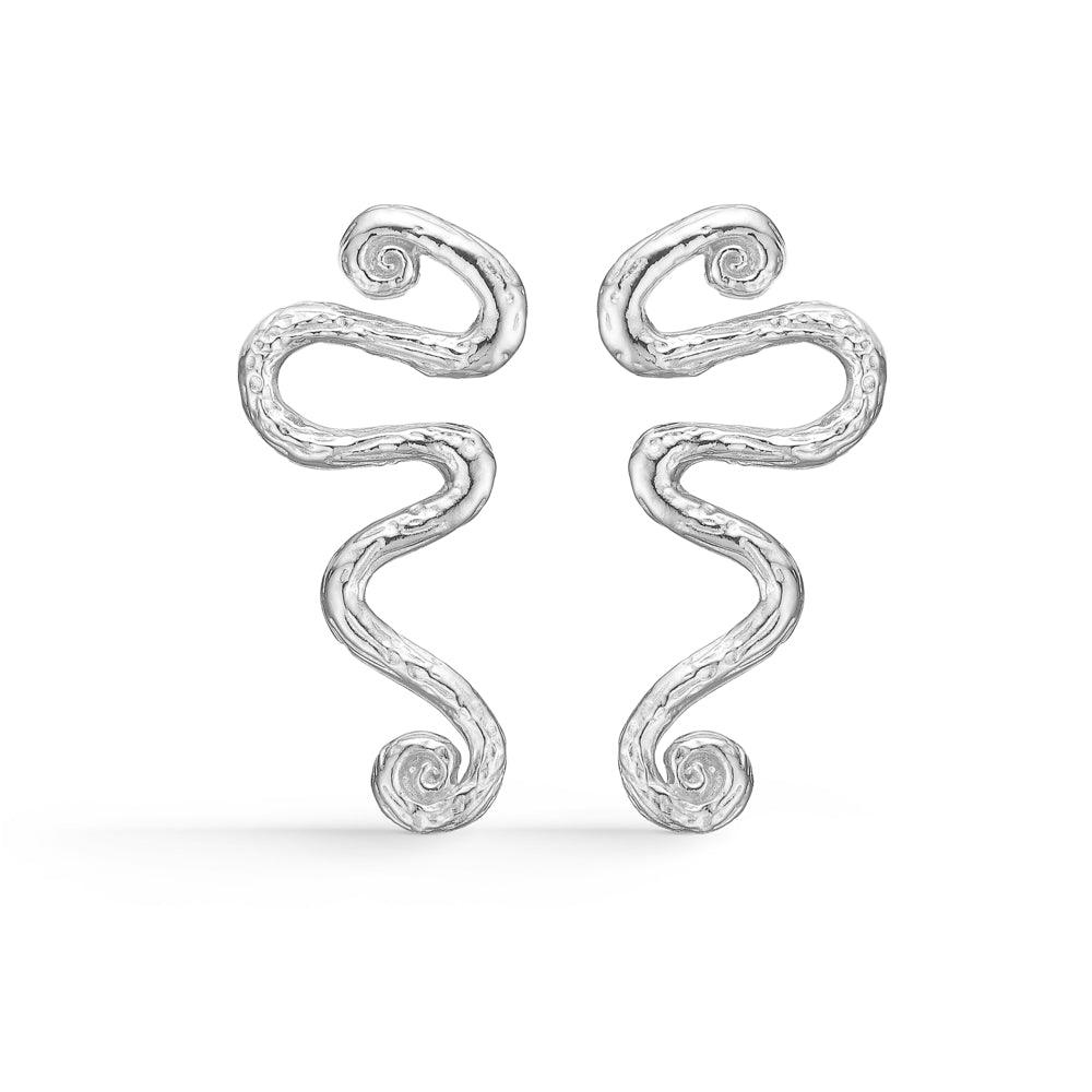 studio z wave earrings in silver with twisted organic shape, detail view of texture. Model 7110846-1