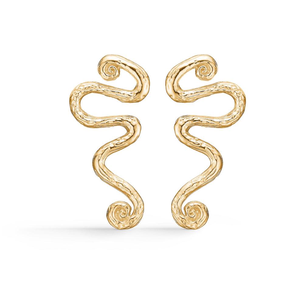 Studio Z Wave Earrings, twisted gold earrings with a hammered finish, shown against a white background. Model 7210846-1