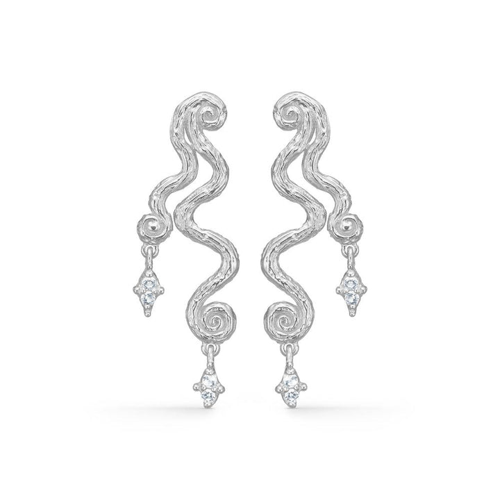 studio z wave solv earrings with twisted zirconia, shiny silver finish, Model 7117856-1
