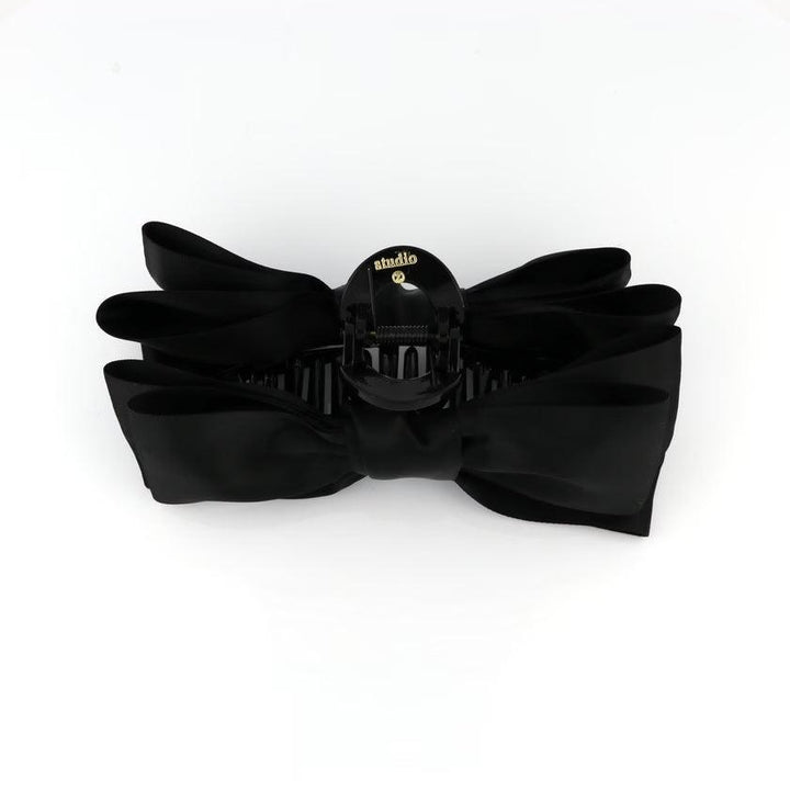 Studio Z XL Hair Clip Satin Bow Black with large black satin bow, front view. Model 7980021-2