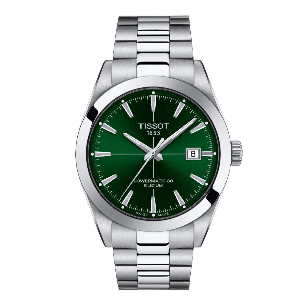 Tissot Gentleman Powermatic 80 Silicon with green dial and steel chain, Model T1274071109101
