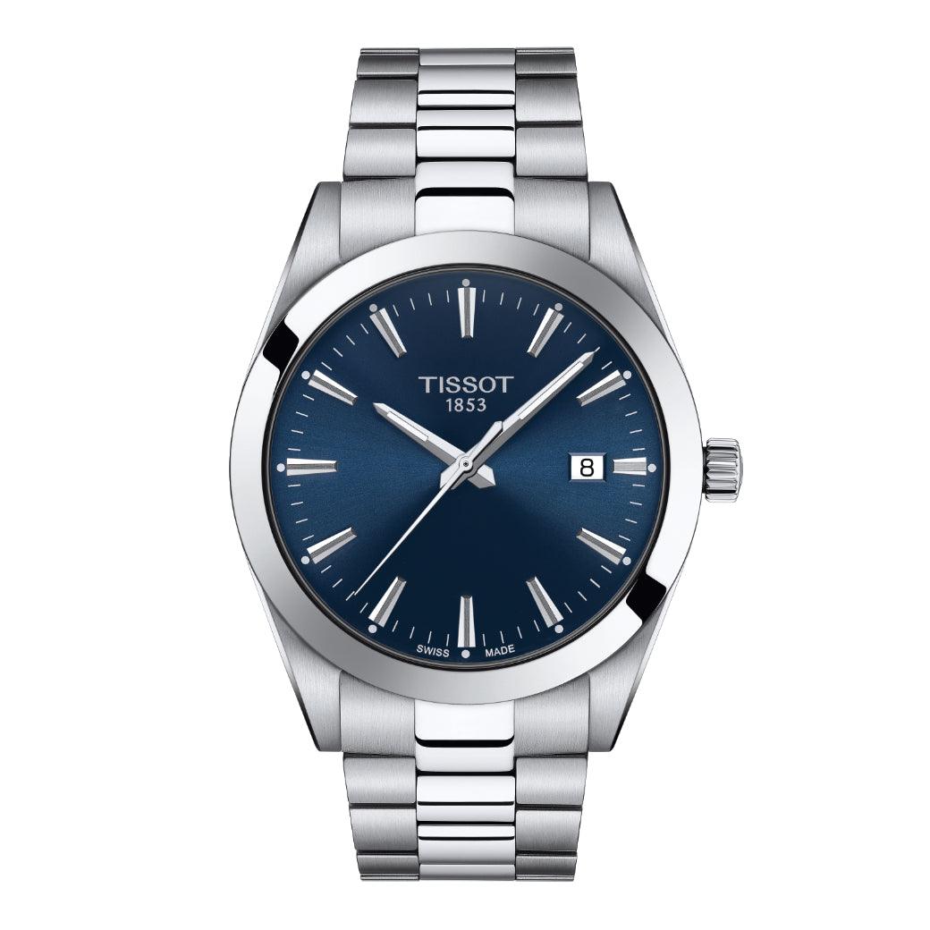 Tissot Gentleman with blue dial and steel chain, elegant and modern men's watch. Model T1274101104100