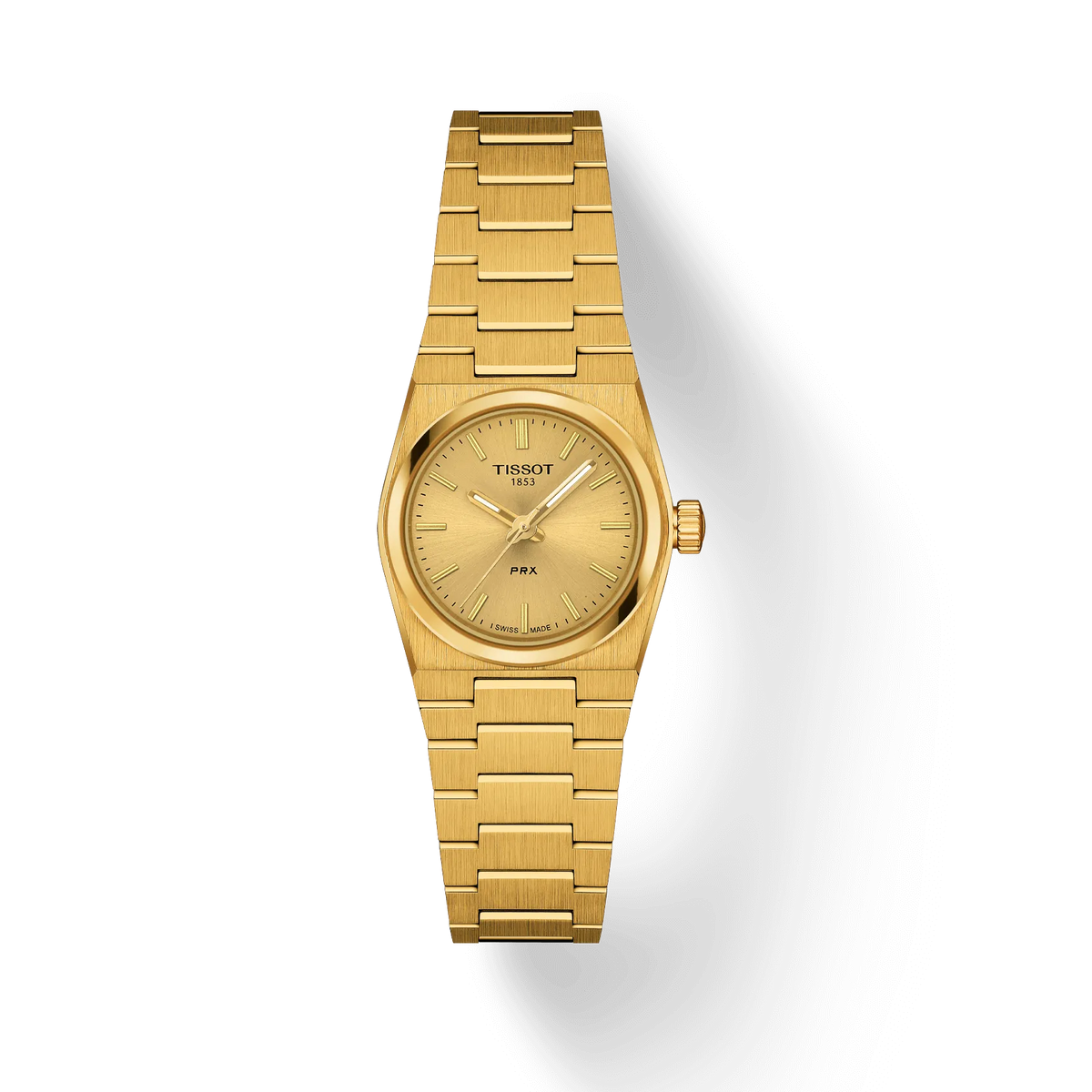 Tissot PRX 25mm Gold PVD Champagne Dial, wristwatch in gold colored steel with champagne colored dial. Model t1370103302100