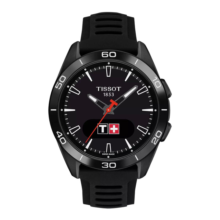 Tissot T-Touch Connect Sport, black dial and black strap, digital and analog display. Model T1534204705104