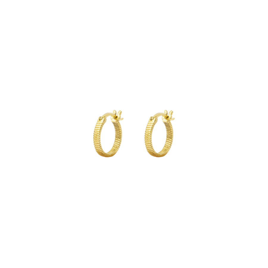 Vincent Fortune Teller Creole Gold Plated Earrings Small 12mm, elegant grooved hoops in gold, Model vj078-ueg-s-1.