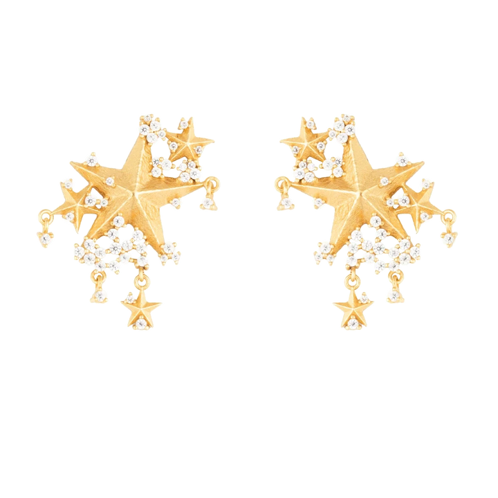 Vincent Night Remains Star Earrings gold plated, detailed design with golden stars and sparkling stones. Model VJ243-UEG-2