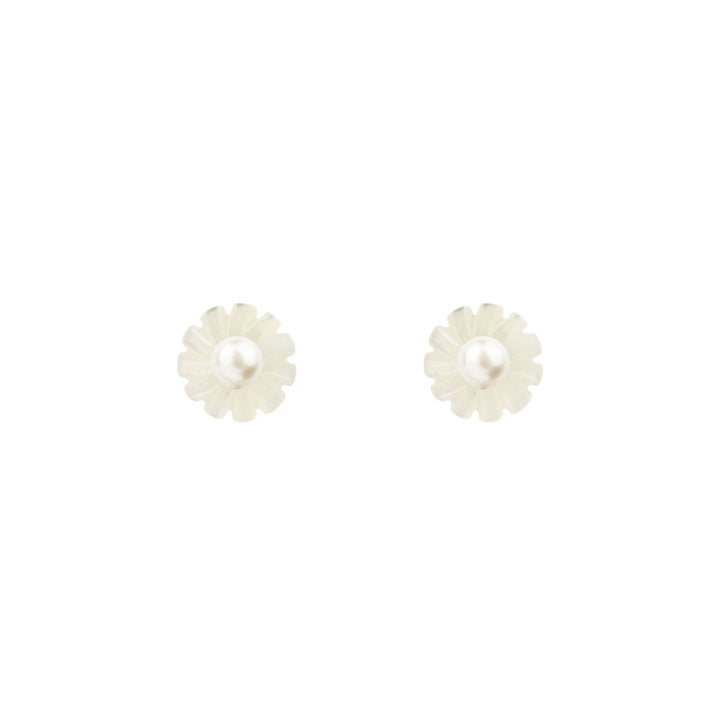 Vincent Venus Daydream Dot Pearl Earrings Gold-plated, discreet flower-shaped earrings with white pearls, Model VJ106-UEG-2.
