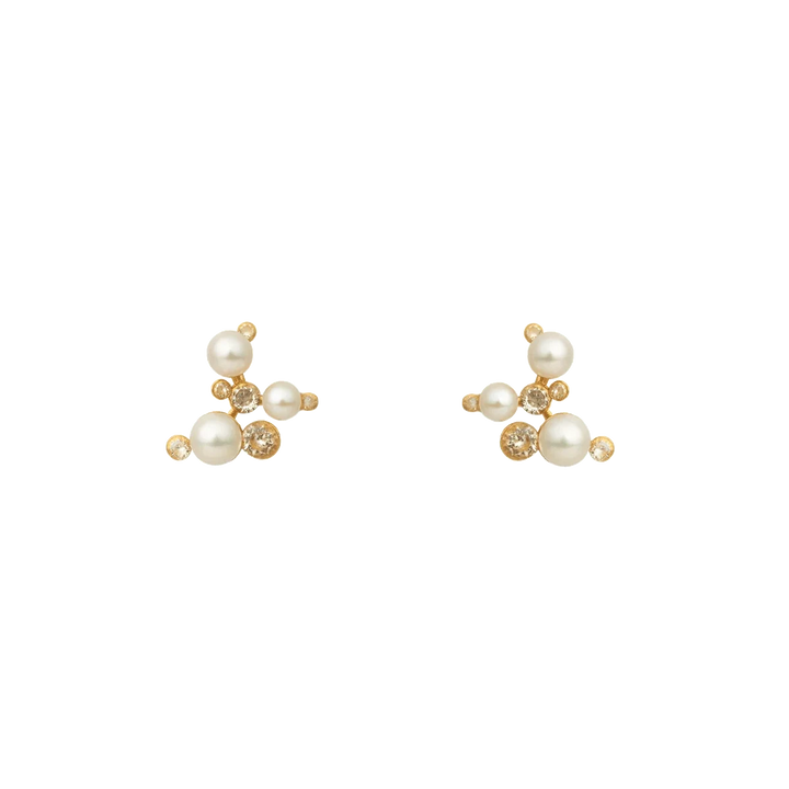 Vincent Venus Trinity Earrings Gold Plated w. Freshwater Pearls shows a set of small, elegant gold plated earrings with white freshwater pearls. Model VJ211-UEG-2.