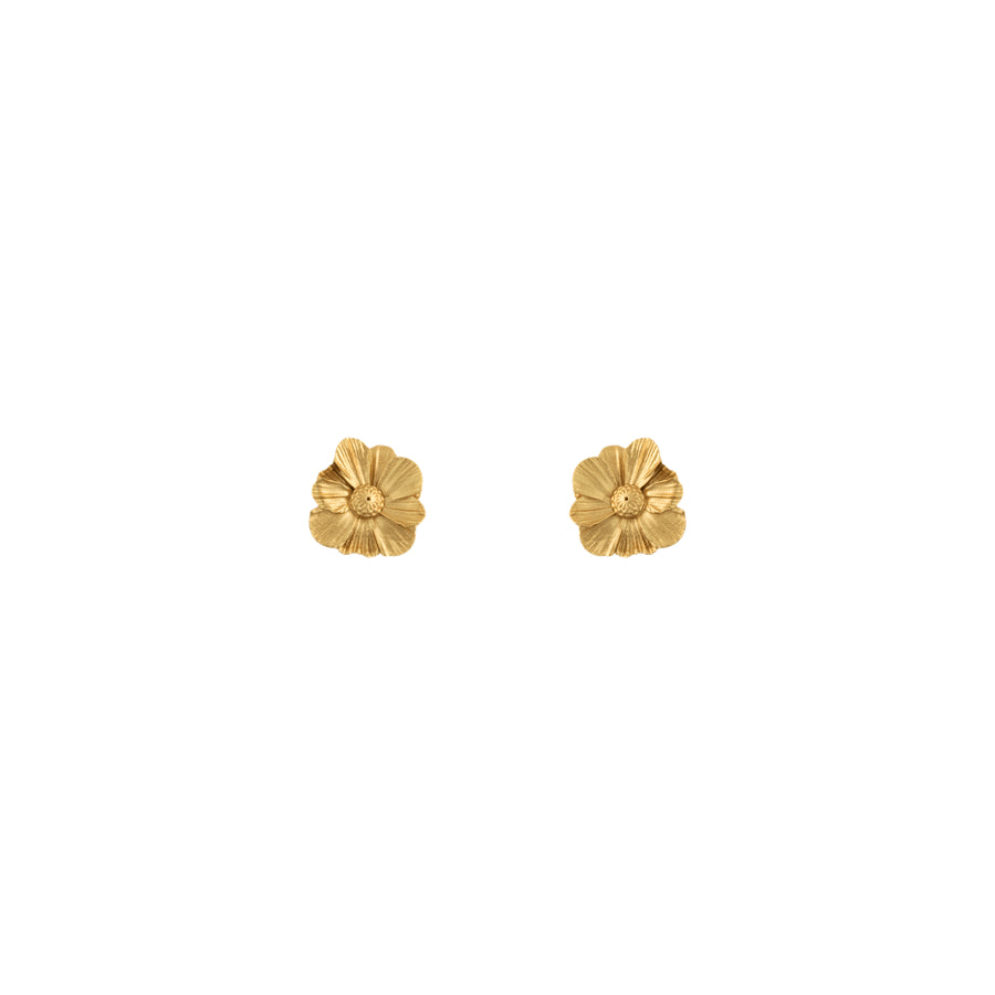 Vincent Wildflower Speckle earrings gold-plated with floral motif on white background. Model vj193-week-1