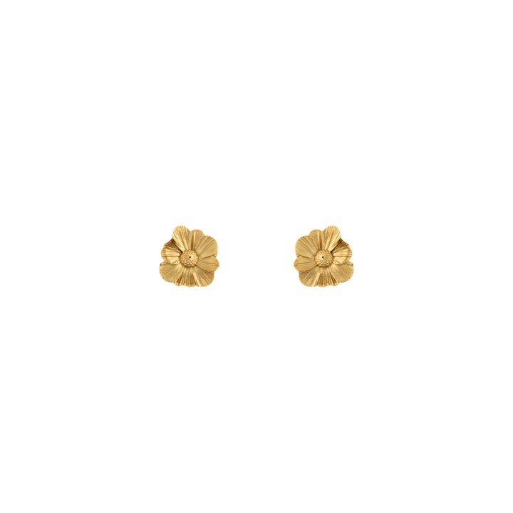 Vincent Wildflower Speckle earrings gold-plated with floral motif on white background. Model vj193-week-1