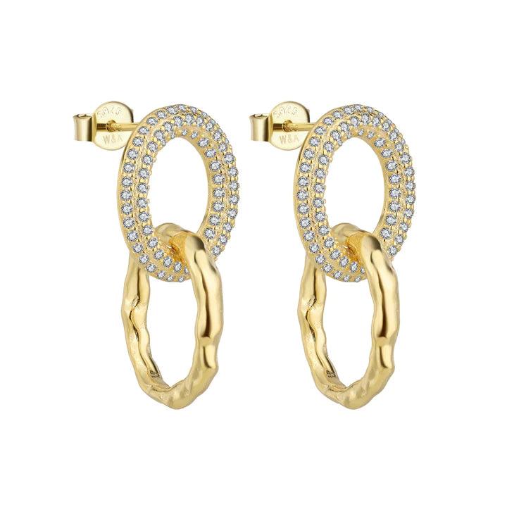 WiOGA Akita Earrings in gold-plated silver with oval, zirconia-studded details, Model E-8405-GP