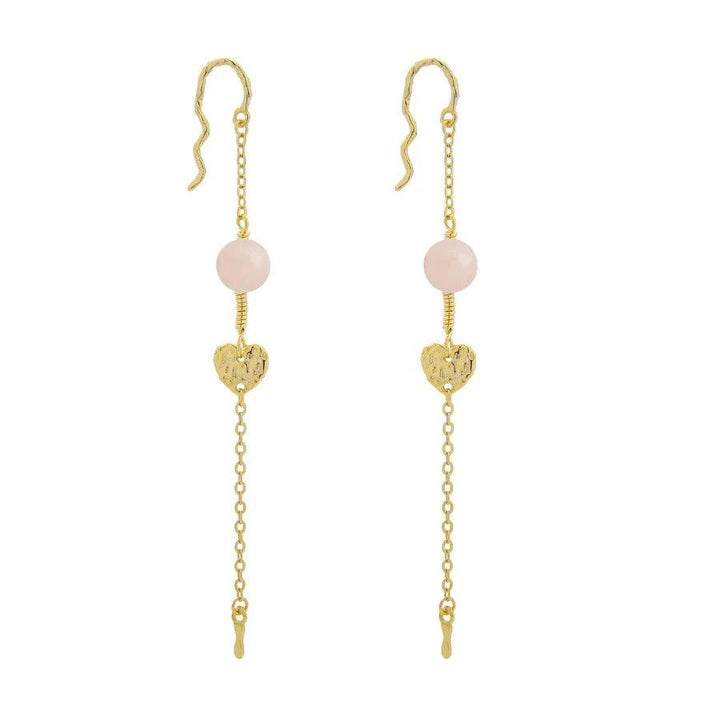 WiOGA Aura Earrings in gold-plated silver with pink pearl and heart pendant, Model E-8704-GP-1