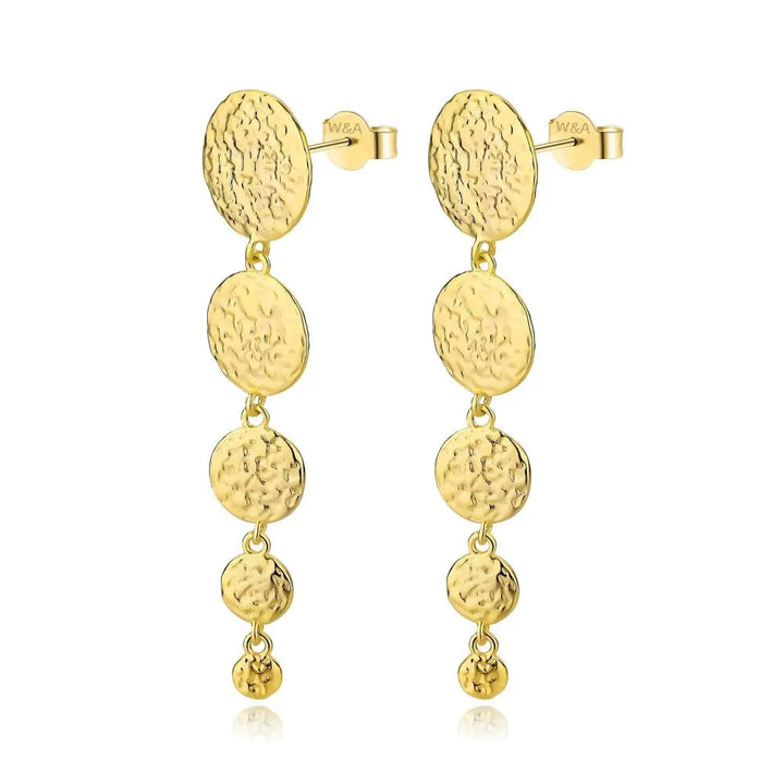Wioga Milena earrings in gold-plated silver, hammered look with three links, Model E-8901-GP-1.