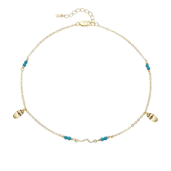 WiOGA Octavia ankle chain gold-plated with turquoise, fine blue stones and gold pendant, Model A-8638-GP-2