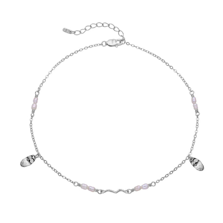 Wioga Sabbie Anklet Silver with freshwater pearls, delicate silver anklet with white pearls and stones. Model A-8637-S-1