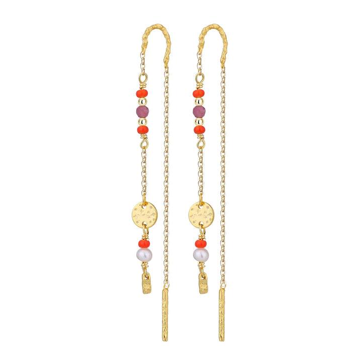 WiOGA Saphira earrings in gold-plated silver with decorative pearls and details in gold. Model E-8432-GP.