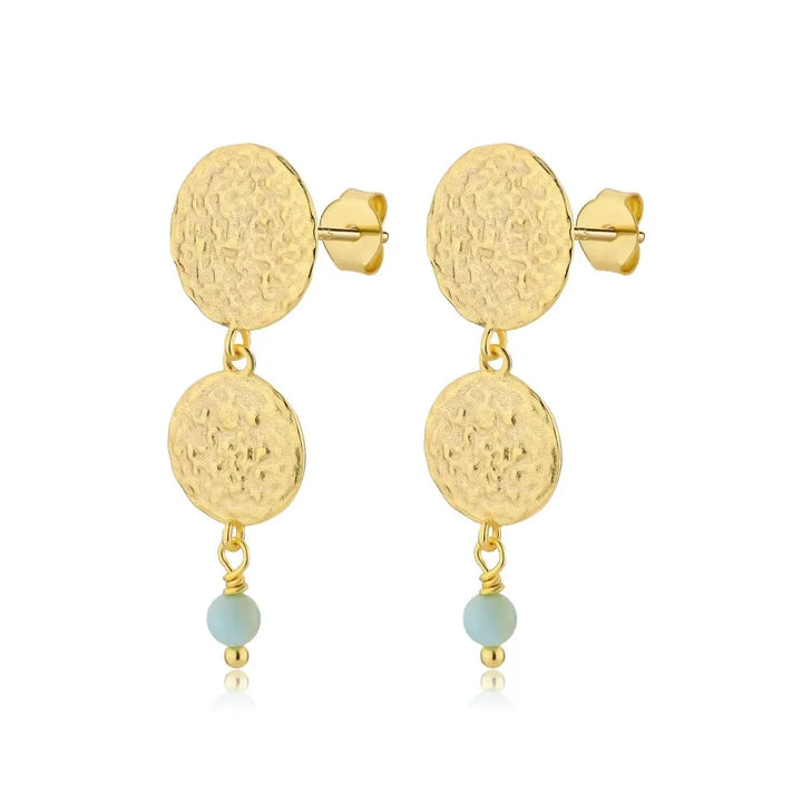 Wioga Sisse Marie Earrings with gold-coloured, hammered pendants and blue lapis pearl, Model E-8804-GP