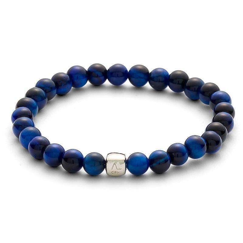 Alexander Lynggaard Bracelet Blue Tiger Eye 6mm with round blue beads and silver detail. Model c00783-001.