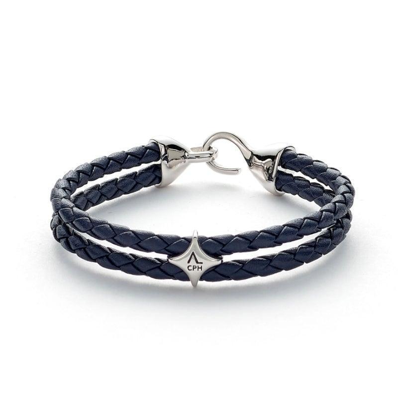 Alexander Lynggaard Bracelet Bolo Blue Leather with braided dark blue leather and silver details, Model L00053-001-1