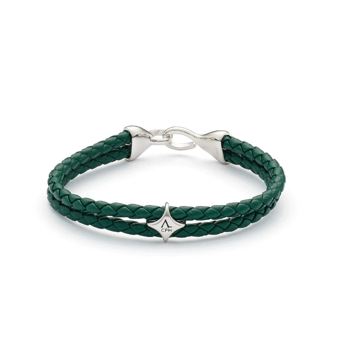 Alexander Lynggaard Bracelet Bolo Leather Green with braided green leather and silver details, Model L00084-001
