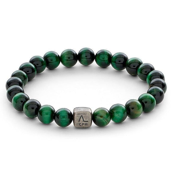 Alexander Lynggaard Bracelet Green Tiger Eye 8mm with green stone balls and silver details, Model C00363-001-1
