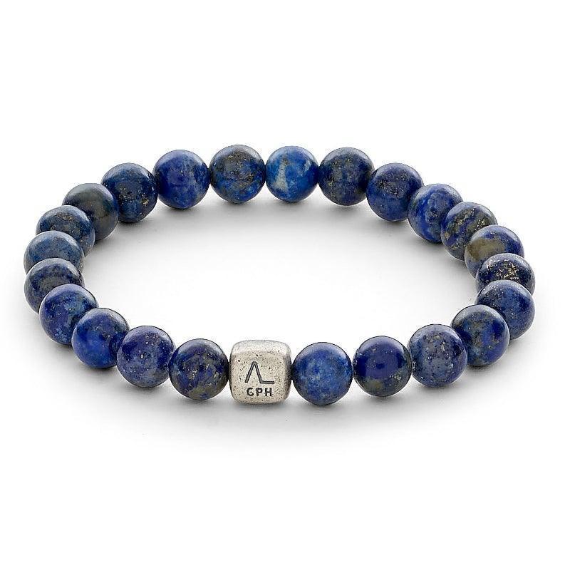 Alexander Lynggaard Bracelet Lapis 8mm with blue lapis beads and square silver detail, Model c00163-001-1.