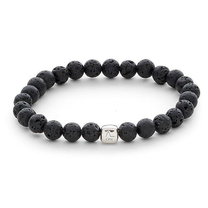 Alexander Lynggaard Bracelet Lava Stone 6mm with black lava stone beads and silver-colored detail, Model C00232-001